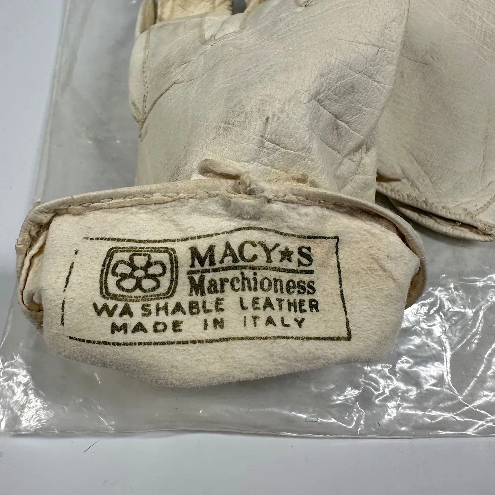 Macy's Marchioness Gloves Ivory Washable Leather Made in Italy Bow Womens Size 7